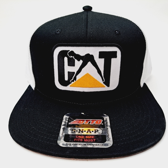 CAT Caterpillar Embroidered Patch Otto Flat Bill Trucker Mesh Adult Humor - Picture 1 of 4